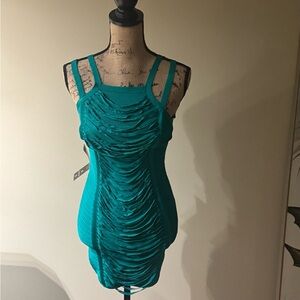 Bebe Turquoise Ruched Mini Dress
